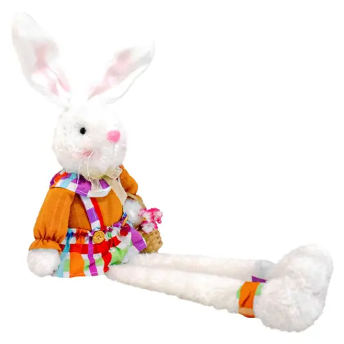 Decoración diseño conejo sentado con falda de cuadros de  7x15x56cm