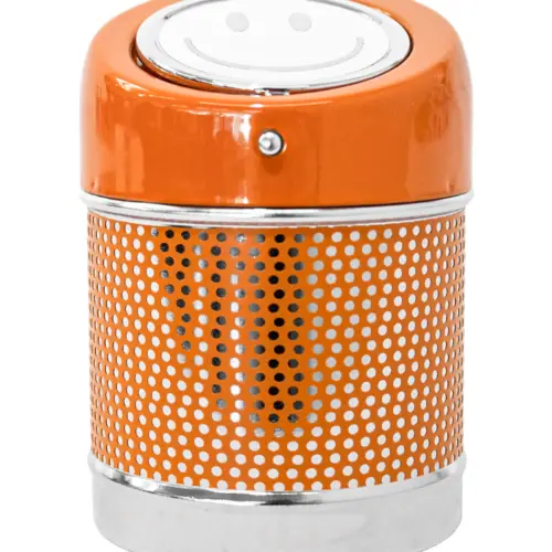 Cenicero redondo naranja con tapa de carita feliz de 7×9.5cm