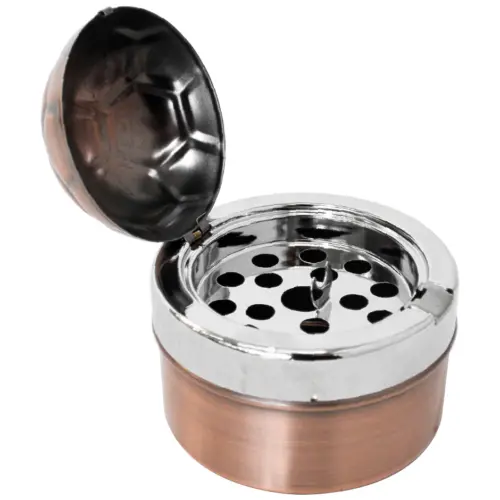 Cenicero de metal color cobre con tapa diseño Balon de futbol de 9.5cm