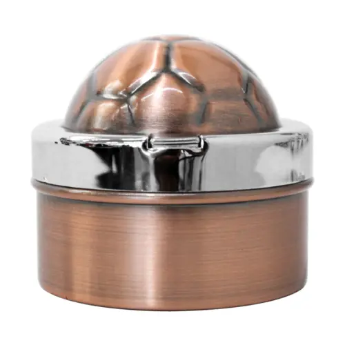 Cenicero de metal color cobre con tapa diseño Balon de futbol de 9.5cm