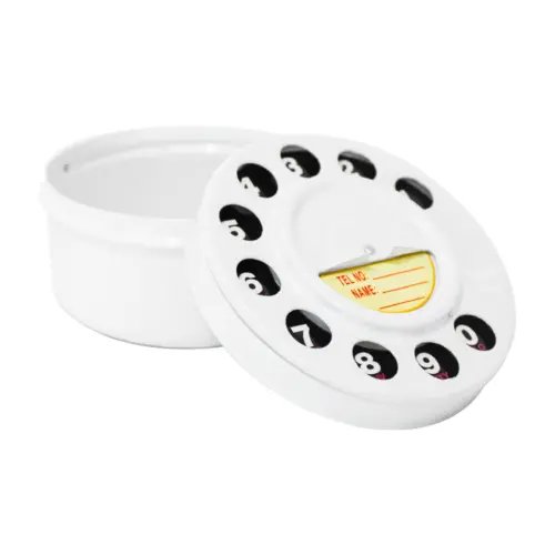 Cencicero redondo con tapa diseño teclado de telefono blanco de 9.5cm
