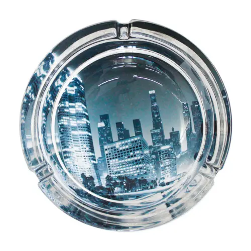 Cenicero de mesa de cristal redondo con dibujo de ciudad de Nueva York de