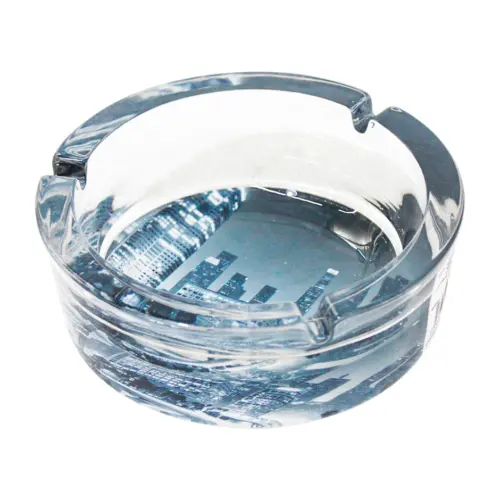 Cenicero de mesa de cristal redondo con dibujo de ciudad de Nueva York de