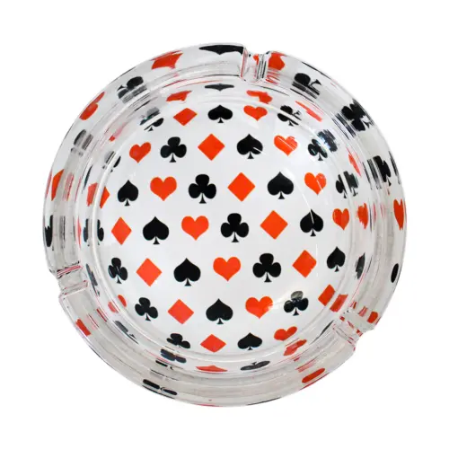 Cenicero de mesa de cristal redondo con dibujo de Naipes de