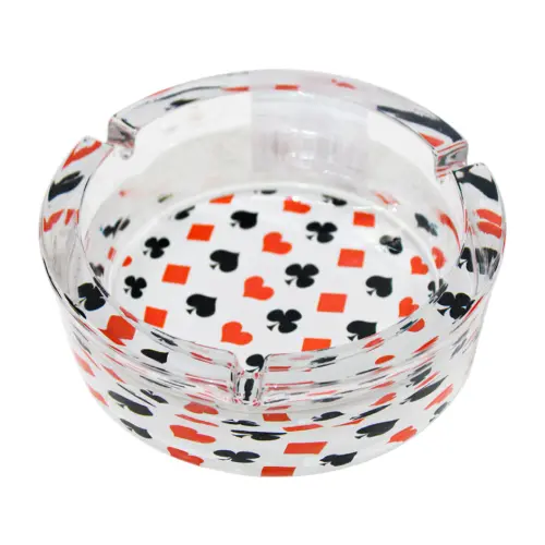 Cenicero de mesa de cristal redondo con dibujo de Naipes de