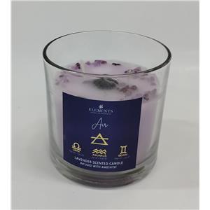 Vela aromatica de vidrio y piedras con fragancia de lavanda con 300g y 10x10x10cm