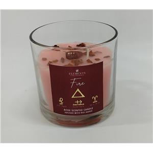Vela aromatica de vidrio y piedras con fragancia de rosas con 300g y 10x10x10cm