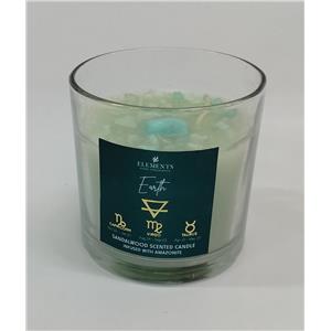 Vela aromatica de vidrio y piedras con fragancia de sandalo con 300g y 10x10x10cm