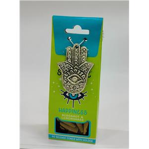 Paquete con 40 conos de incienso y quemador diseño mano de fatima con fragancia de pasión de 6.5×16.