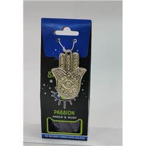 Paquete con 40 conos de incienso y quemador diseño mano de fatima con fragancia de felicidad de 6.5x