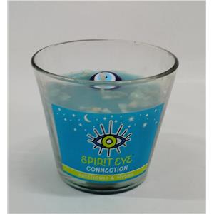 Vela aromatica de vidrio y piedras con cuentas de ojo turco con fragancia de paz con 150g y 8.5×8.5x