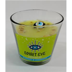 Vela aromatica de vidrio y piedras con cuentas de ojo turco con fragancia de pasión con 150g y 8.5×8