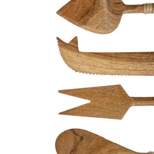 Juego de 4 utensilios de madera con el mango tejido para quesos de 18×3.5x1cm
