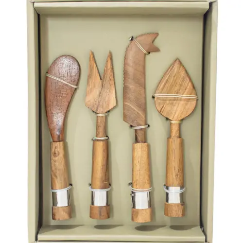 Juego de 4 utensilios para queso de madera de 18.75×4.25x2cm