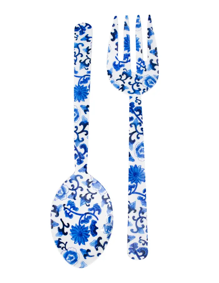 Juego de 2 utensilios para ensalada estampado azul con blanco de 27.5x6.5x3.5cm - Image 2