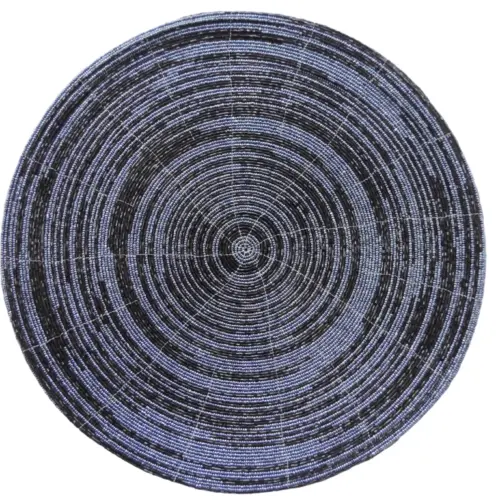 Mantel individual redondo con cuentas negras y azul marino de 35cm