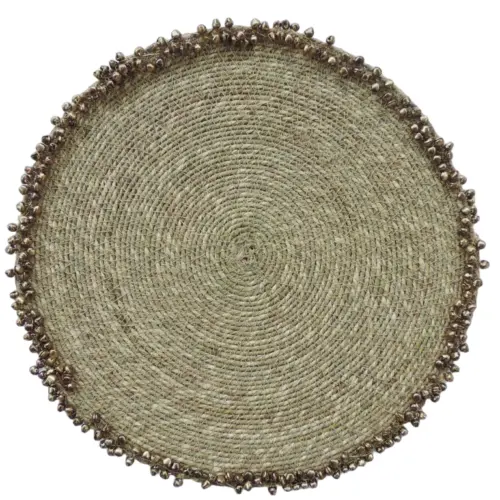 Mantel individual de fibras naturales con cascabeles en la orilla de 35cm