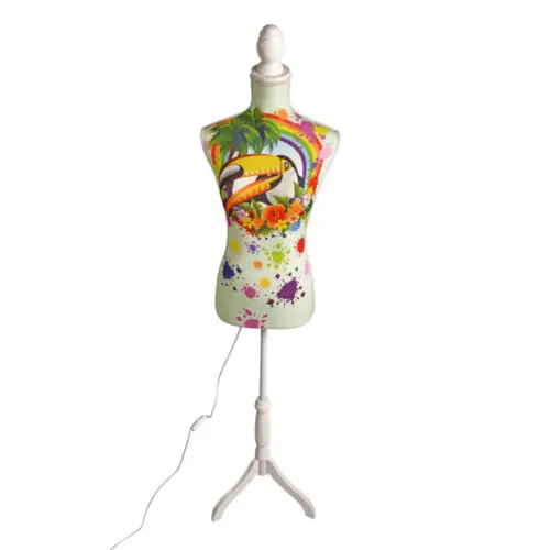 Maniquí de plástico forrado de tela estampado de Tucán con luz de 37.5x24x168cm