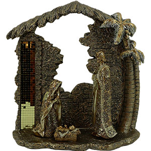 Misterio de resina dorado en portal de 30.5×11.7×30.5cm