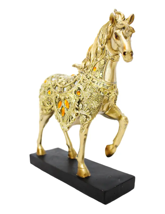 Caballo de poliresina dorado con detalles ámbar de 22x6x23.5cm - Image 2
