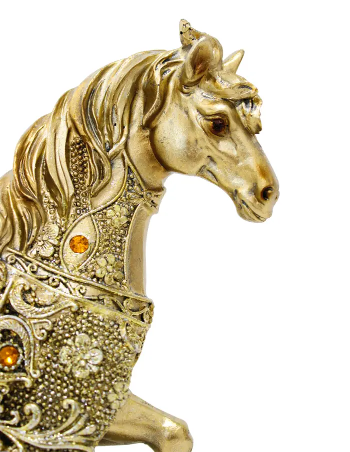Caballo de poliresina dorado con detalles ámbar de 22x6x23.5cm - Image 3