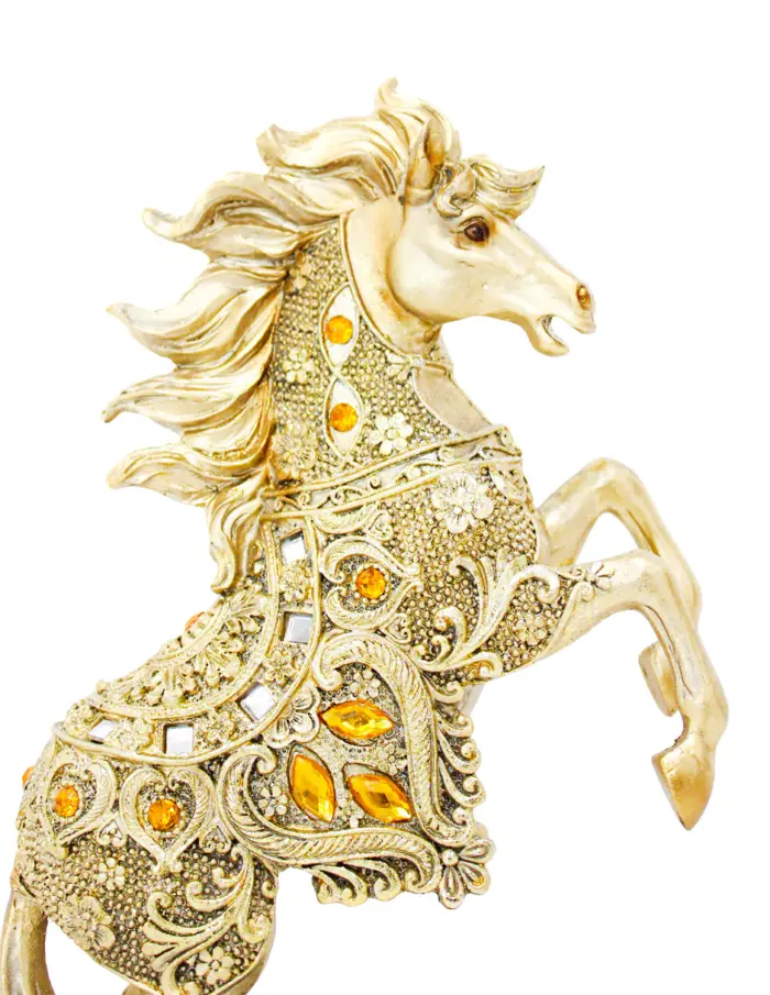 Caballo de poliresina dorado reparando color ámbar plateado de 16x7x26.5cm - Image 3