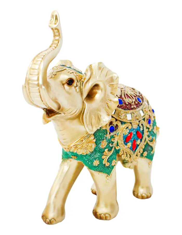 Elefante de poliresina con incrustaciones de color verde con dorado de 32x11.5x32cm - Image 2