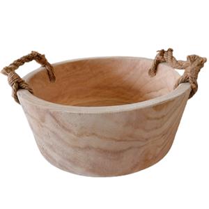Maceta redonda de madera con asas de 32x32x13cm