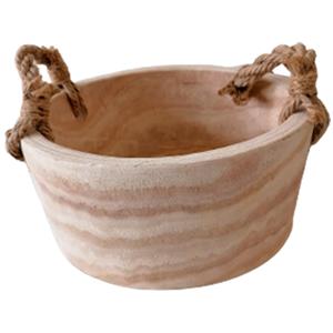 Maceta redonda de madera con asas de 27x27x12cm