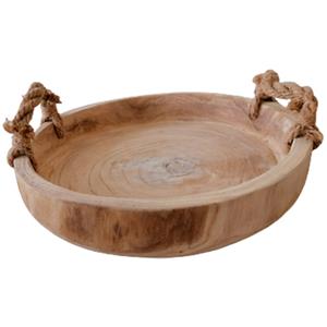 Charola de madera redonda con asas de 41x41x7cm