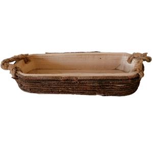 Maceta ovalada de madera con asas de 50x17x10cm
