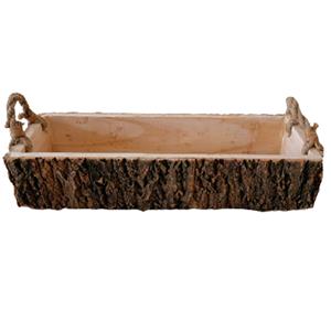 Maceta rectangular de madera con asas de 60x23x13cm
