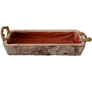Maceta rectangular de madera con corteza de 60x22x11cm