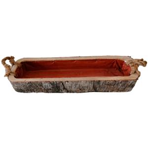 Maceta rectangular de madera con corteza de 55x16x9cm