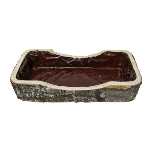 Maceta de madera rectangular con corteza de 52x27x1x8cm