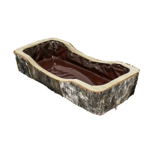 Maceta de madera rectangular con corteza de 44x21x9x6cm