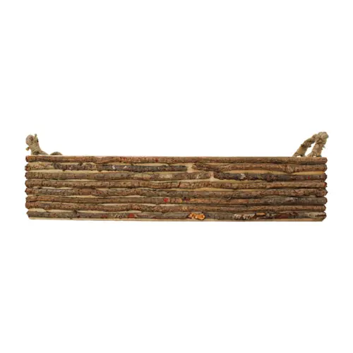 Charola rectangular de madera con corteza natural de 71x30x14cm