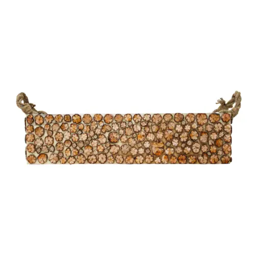 Charola rectangular de madera con agarraderas diseño troncos de 63x23x14cm