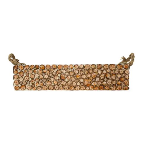 Charola rectangular de madera con agarraderas diseño troncos de 53x18x12cm