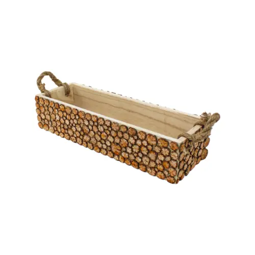 Charola rectangular de madera con agarraderas diseño troncos de 43x13x10cm