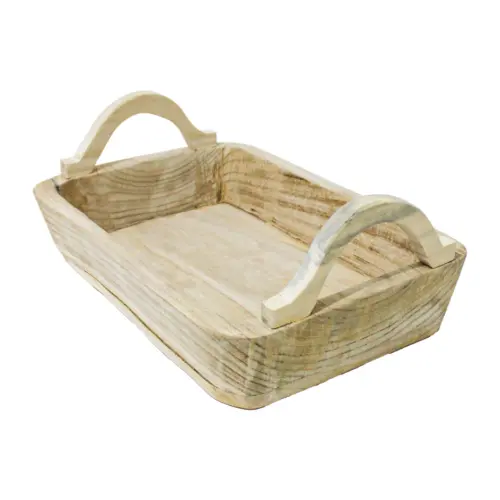 Maceta cuadrada de madera con agarraderas de 43x29x9x17cm