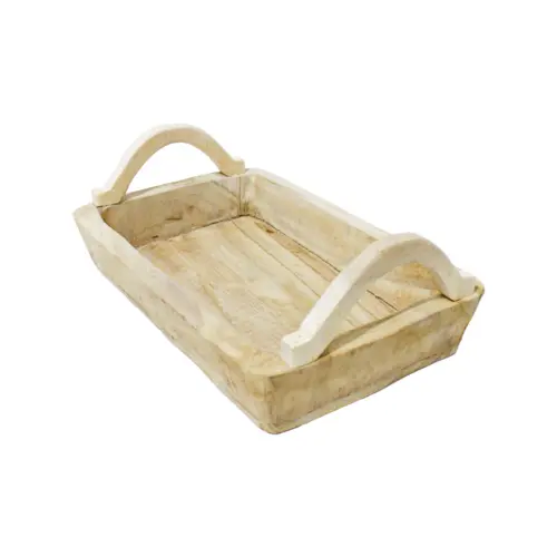 Maceta cuadrada de madera con agarraderas de 36x23x7x14cm
