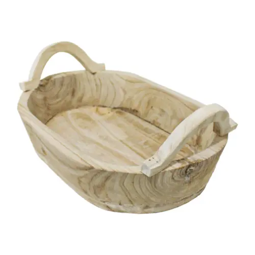 Maceta ovalada de madera con agarraderas de 41x30x10x18cm