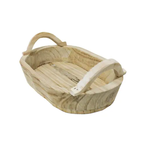 Maceta ovalada de madera con agarraderas de 35x24x8x15cm