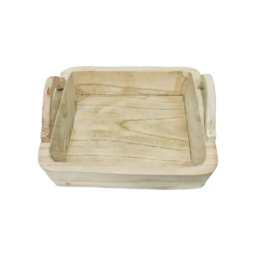 Maceta rectangular de madera con agarraderas de 34x30x8x14cm