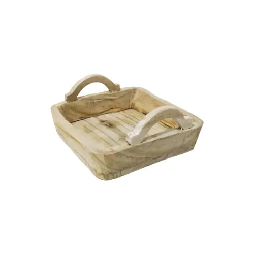 Maceta rectangular de madera con agarraderas de 26x24x6x11cm