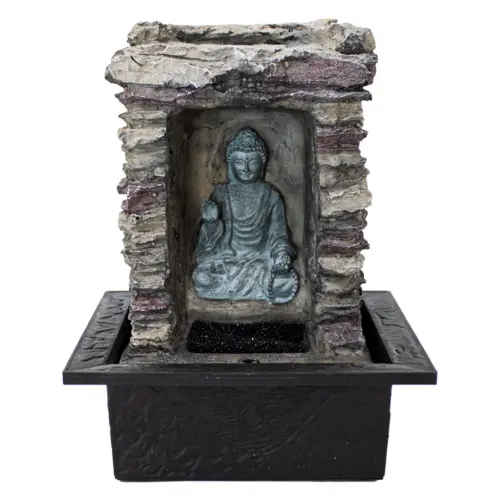 Fuente de poliresina diseño Buda con luz y terminado piedra 22.7x18x27.3cm
