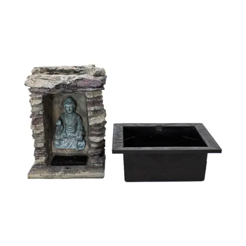 Fuente de poliresina diseño Buda con luz y terminado piedra 22.7x18x27.3cm