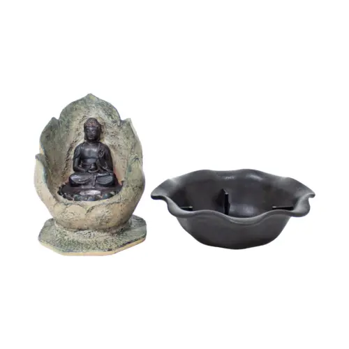 Fuente de poliresina diseño buda en flor con luz 26x26x26.3cm