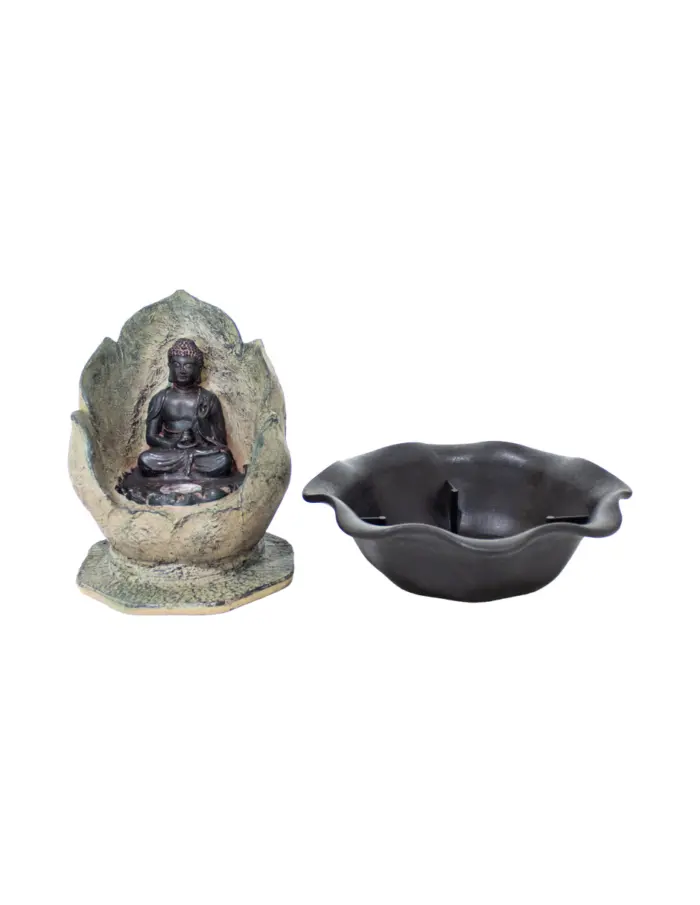 Fuente de poliresina diseño buda en flor con luz 26x26x26.3cm - Image 2